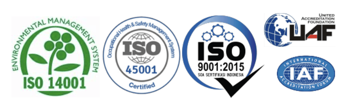 Logo ISO 14001, ISO 45001, ISO 9001, UAF, dan IAF